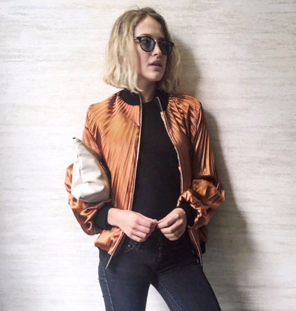 Tess Ward in the Amber Mercury Bomber Jacket