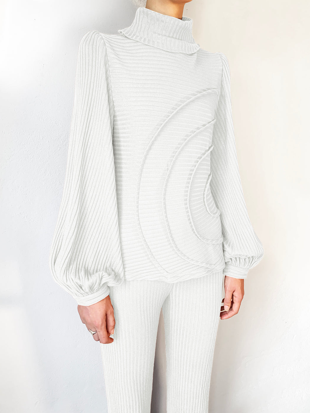 georgia hardinge ivory jumper serra turtleneck tucks puff sleeve knit ribbed jersey