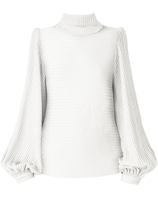 Georgia Hardinge Flare Jumper Puff Sleeve statement viscose turtleneck ivory