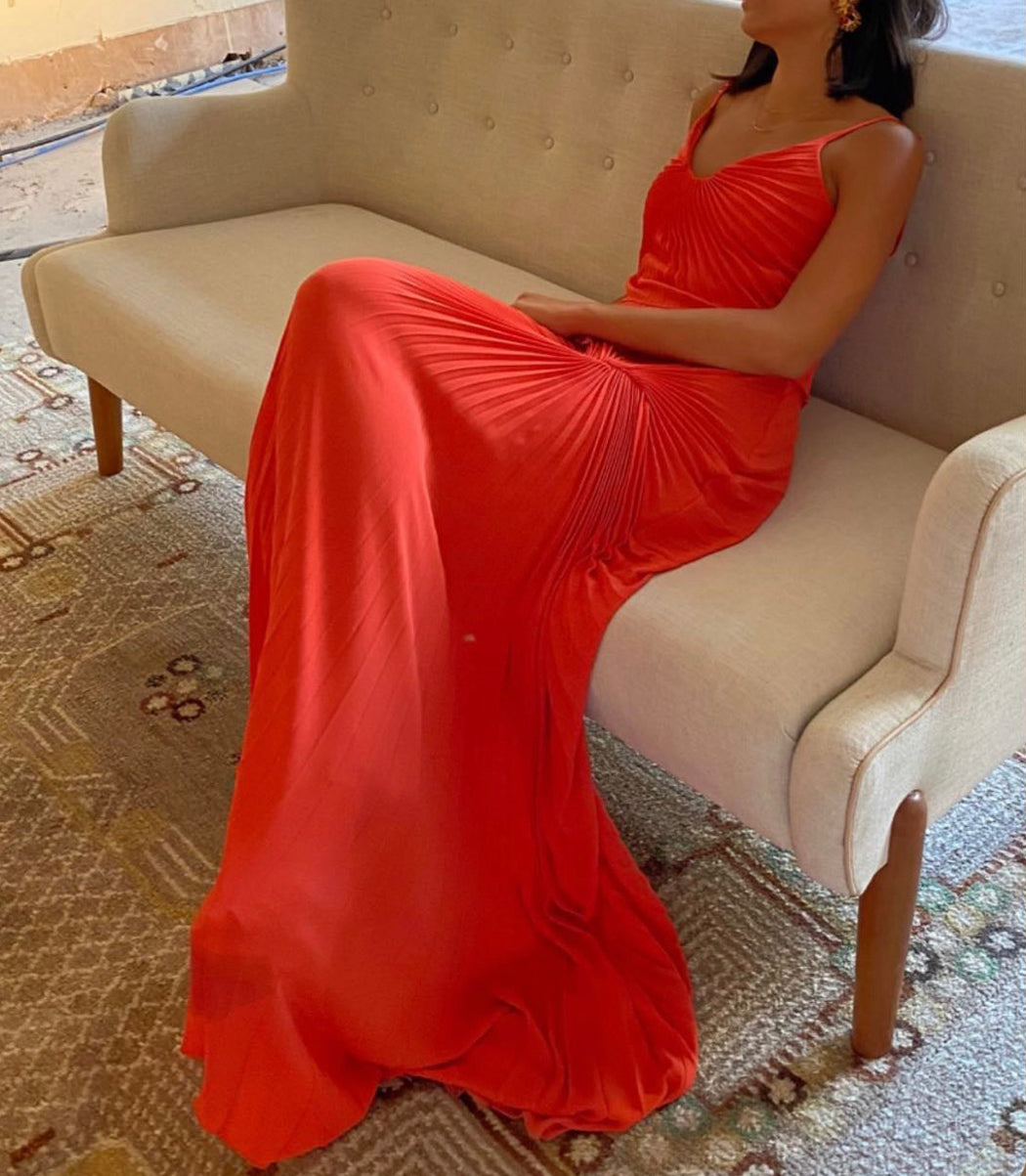 Georgia Hardinge Red Dazed Dress maxi floor length strappy pleated bestseller wedding guest formal gown